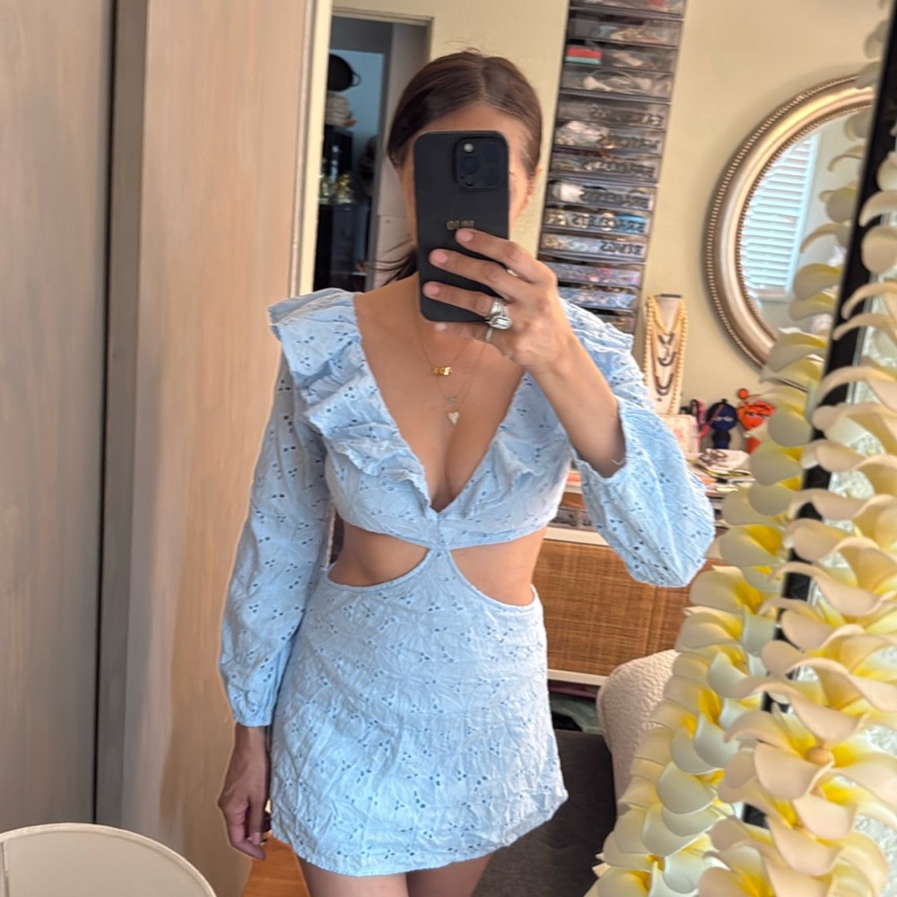 Light Blue Ruffled Cutout Dress